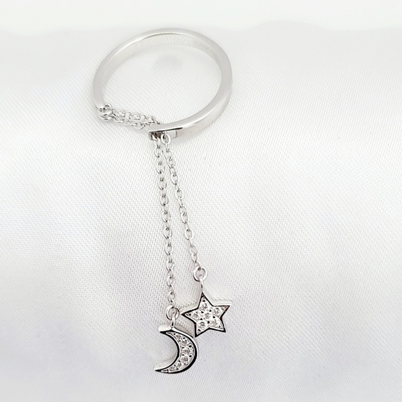 925 Sterling silver moon/star charm ring. New - Picture 2 of 6